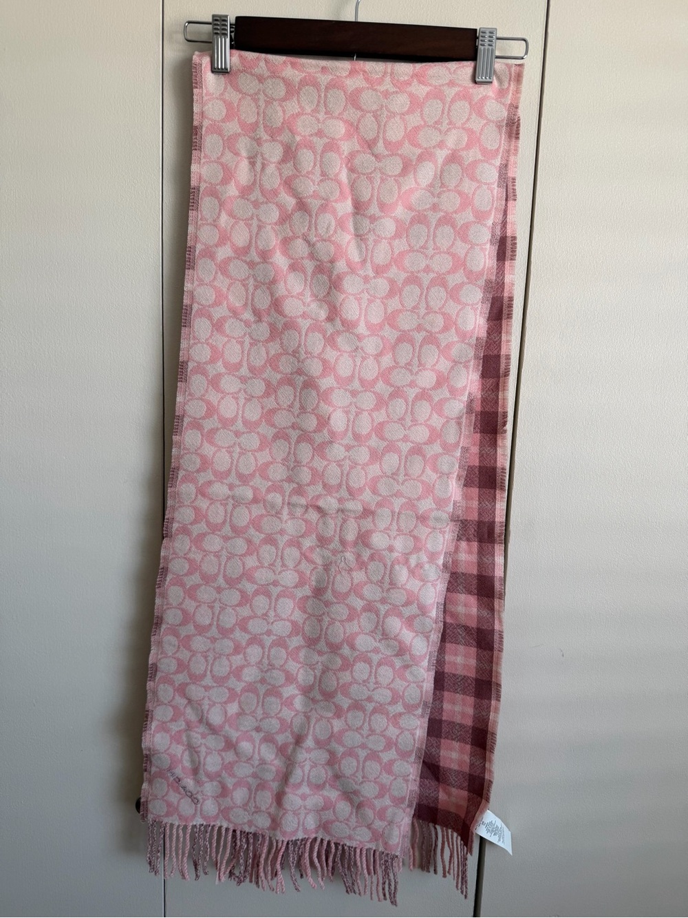 Coach Pink Patterned Maxi Skirt with Plaid Trim